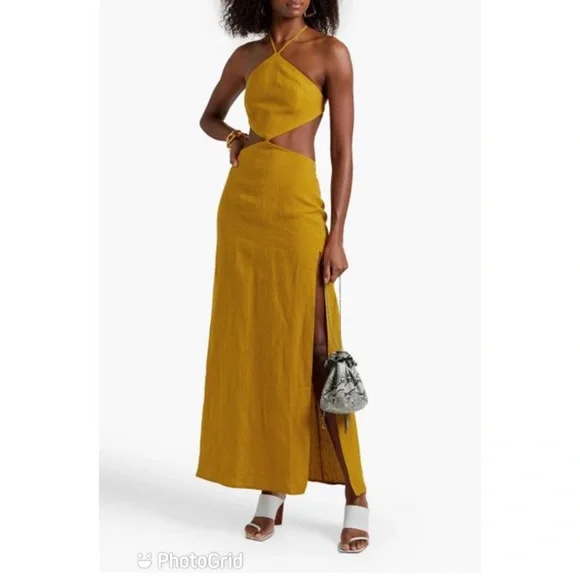 Ronny Kobo Red Marietta Cutout Linen Halterneck Maxi Dress - Picture 11 of 13